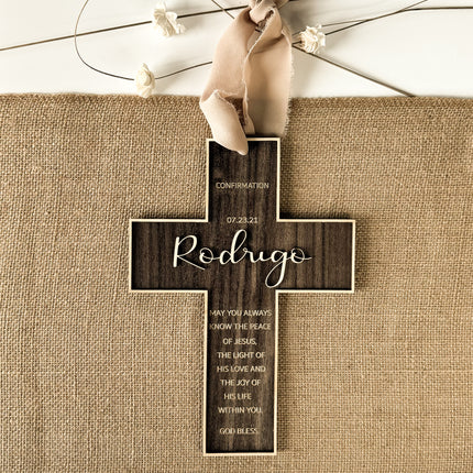 Engraved Walnut Wood Cross Gift Keepsake