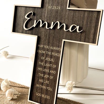 Engraved Walnut Wood Cross Gift Keepsake