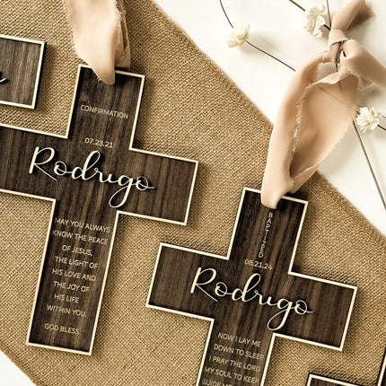 Engraved Walnut Wood Cross Gift Keepsake