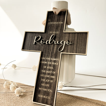 Engraved Walnut Wood Cross Gift Keepsake