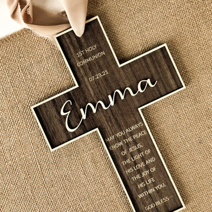 Engraved Walnut Wood Cross Gift Keepsake