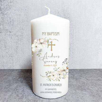 Baptism Camellia Candle 3x6